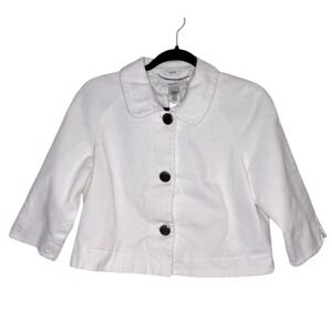 Liz & Co Petite White Textured Cropped Jacket 3/4 Sleeve - Size Petite Large